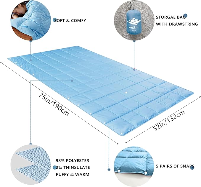 Camping Blanket,Lightweight Puffy Blanket Packable Down Alternative Throw Blanket Waterproof Windproof for Outdoors, Travel, Beach, Airplane, Hiking