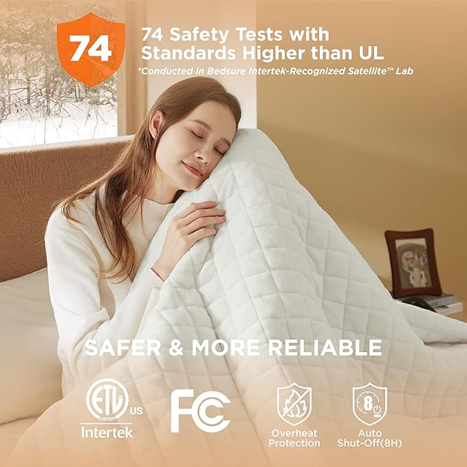 Bedsure Electric Blanket King Size - Dual Control Heated Weighted Blanket King with 10 Heat Settings, Fast Heating with 10 Time Settings (100x90 inches, Ivory)