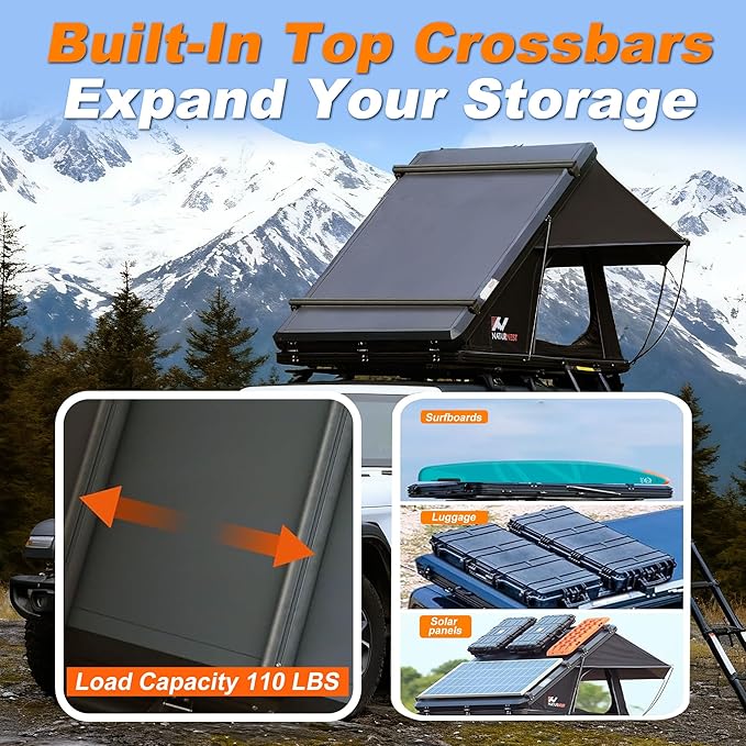 Naturnest Rooftop Tent Hard Shell, Easy Set Up Pop Up Tent for 2 Person Camping, Waterproof UV-Resistant Blackout Privacy 4 Season Tents for Truck, Jeep, SUV, Van, Trailer - Polaris Plus
