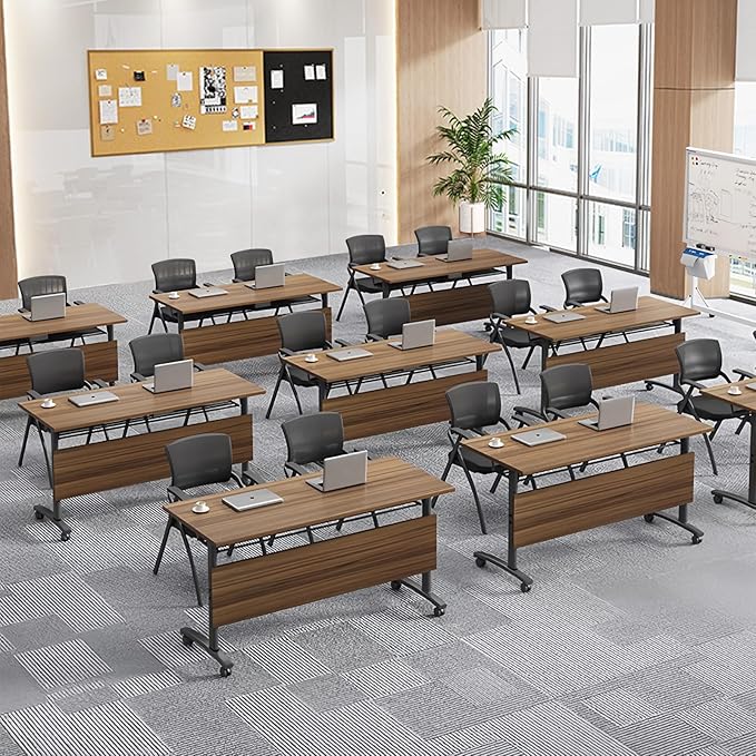 2Packs Conference Room Table Foldable, Rectangular and Space-Saving Desk for Meetings, Offices, and Classrooms Heavy Duty, Sturdy Construction Easy Setup (Black Walnut 47.2*23.6*29.5Inch)