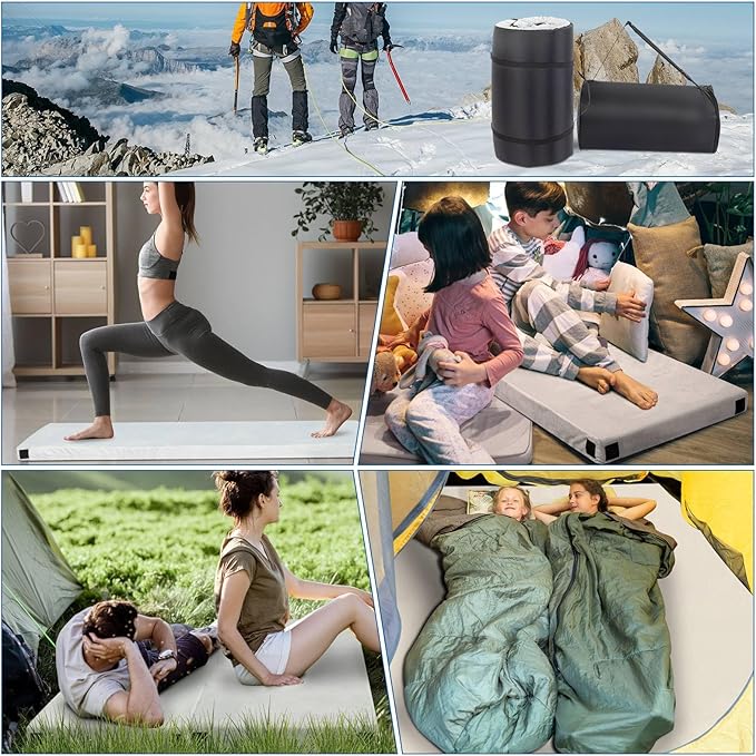 Camping Mattress, Portable Roll up Mattress, Memory Foam Constructed, Boasting a 2-Layer Design, Density Support Foam, Versatile Sleeping Mat for Indoor & Outdoor 75" D x 25" W x 2.5" H