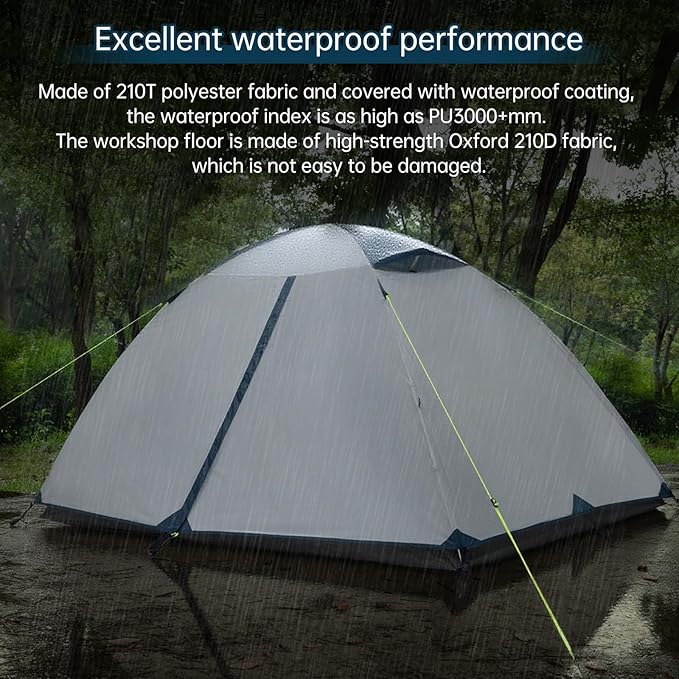 1–2 Person Backpacking Tent, Lightweight Waterproof Camping Tent with Rainfly, Easy Setup Portable Hiking Tent for Outdoor Camping