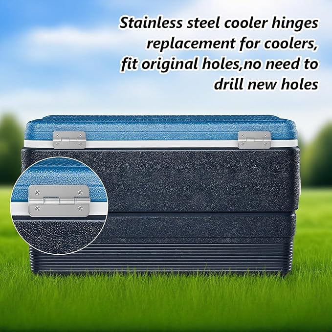 3 Pcs Cooler Hinges Replacement, Cooler Parts Stainless Steel Hinges Replacement with 12 Screws Compatible with Ice Chests Hinge Set Accessories Hinge Parts for Insulated Box