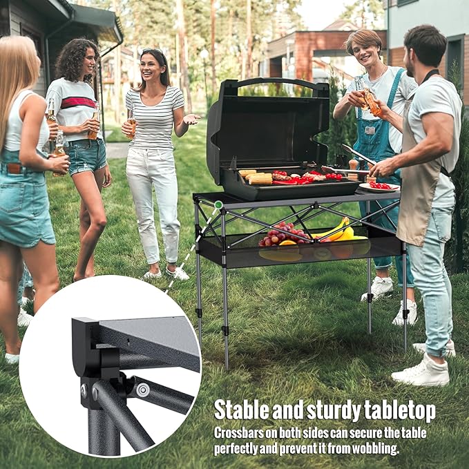 GARLLEN Folding Table for Camping, 2 Adjustable Height Portable Roll-up Picnic Table with Storage Net, Lightweight Aluminum Outdoor Table with Carrying Bag for Camping, BBQ, Beach, 39"L x 20"W