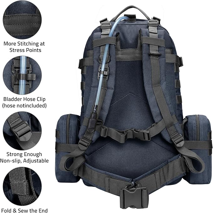 CVLIFE 60L Tactical Backpack for Men Women Military Large Army Rucksack With D-Ring Molle Clips Compass Accessories 3 Day Bug Out Survival Molle Bag Hiking Camping Gym Daypack Backpack, Blue