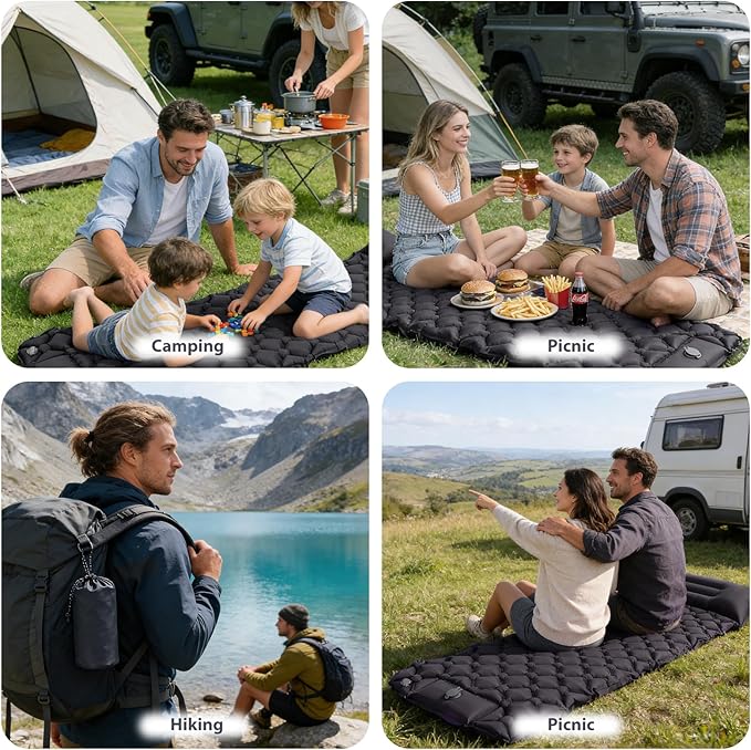 Sleeping Pad, 40D Nylon Camping Mat with Pillow, Built-in Foot Pump Inflatable Sleeping Mat Compact, Portable Waterproof Air Mattress for Outdoor Camping Hiking Backpacking, Single (Gray)