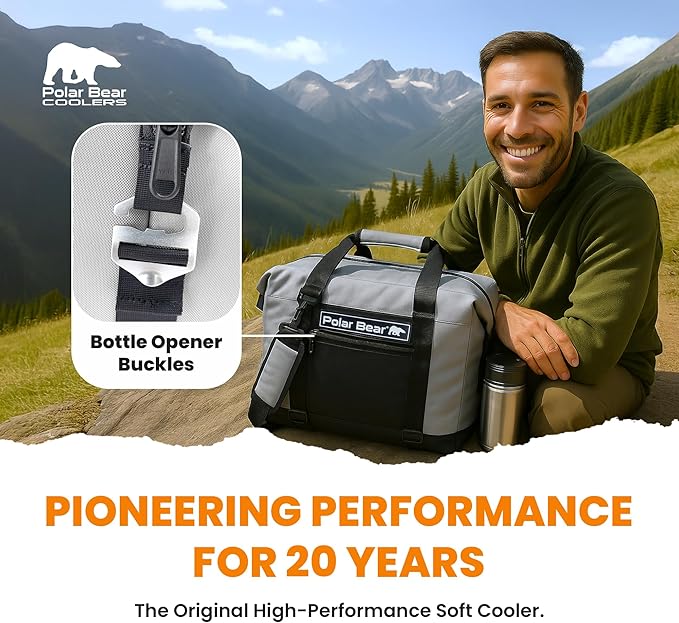 Polar Bear Coolers - Original Soft Cooler Bag - Insulated Leak Proof Beach Cooler Bag, Small Thermal Bags for Travel - Heavy Duty & Portable - Sweat Proof Picnic Carrier - Nylon