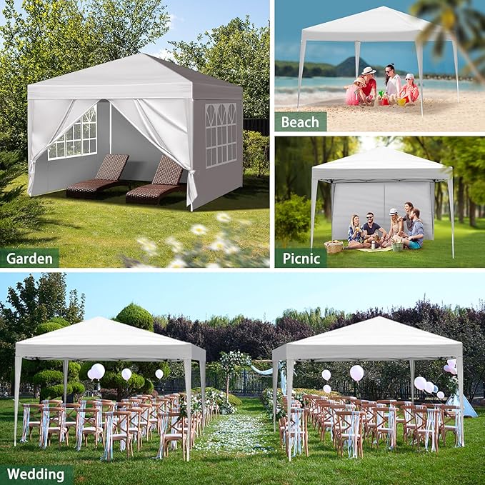 Outvita 10x10ft Ez Pop Up Canopy, Portable Instant Canopy Tent with 4 SideWalls for Outdoor Events, Party, Wedding, Birthday,Graduation