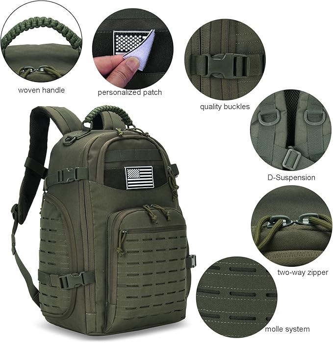35L Tactical Backpack for Men Heavy Duty Military Backpack 3 Day Assault Pack Molle Backpack Hiking Rucksack (Green)