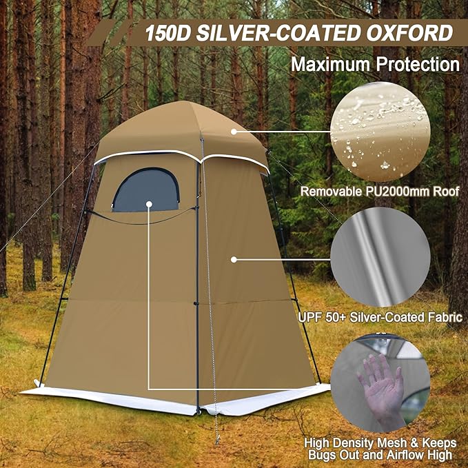 Camping Shower Tent, 7.9 FT Extra Tall Oversize Privacy Tent, Portable Outdoor Bathroom Toilet Tent with Floor, Easy Set Up Privacy Shelter for Dressing, Hiking, Fishing, UPF50+