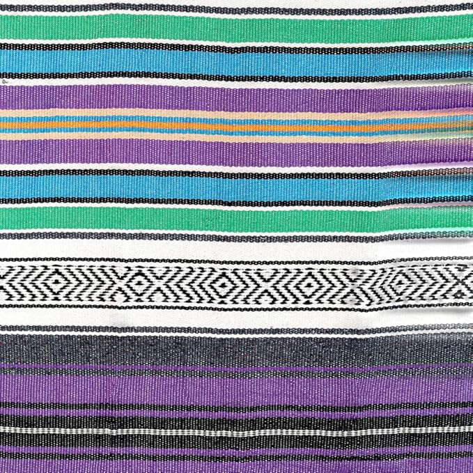 Airooglee 69" L x 51" W Large Mexican Blanket - Perfect as Yoga Blanket, Outdoor Blanket, Beach Blanket, Serape Blanket, Picnic Blanket, Camping Blanket, Woven Blanket, Boho Home Décor - Purple-Blue