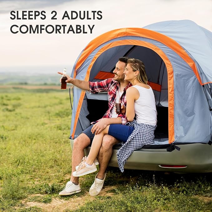 Pickup Truck Tents, Waterproof Pu2000mm Double Layer Truck Bed Tent with Rainfly for 2 Person, Portable Truck Tent for Camping, Fishing, Travel