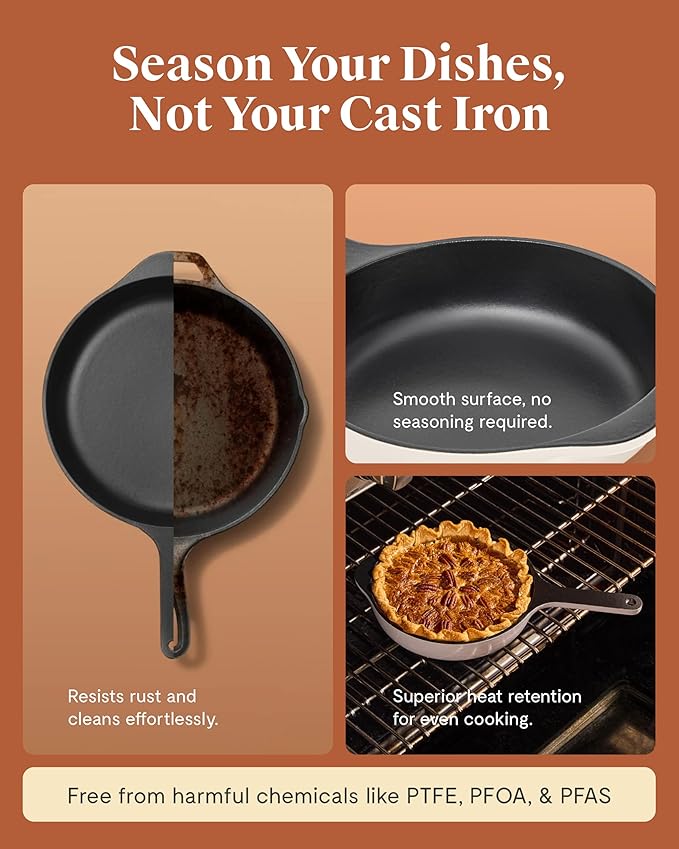 Caraway Cast Iron Skillet - 8” Enameled Cast Iron Pan With 3 Layer Enamel Coating - No Seasoning Required - Compatible With All Stovetops - Free From Forever Chemicals - Gray