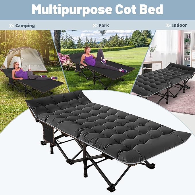 Slsy Folding Camping Cot for Adults with Pad, Padded Portable Sleeping Cots, Camp Bed with Carry Bag for Outdoor Travel, Beach, Hiking