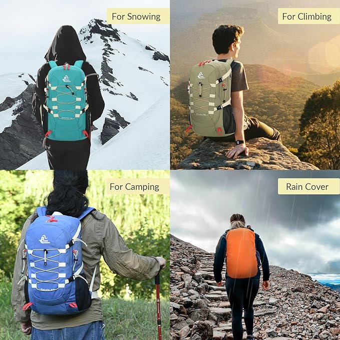 Bseash 40L Waterproof Hiking Camping Backpack with Rain Cover, Outdoor Sport Travel Bag Daypack for Climbing Skiing Cycling (Army Green)