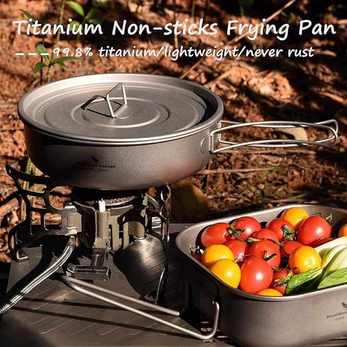 Boundless Voyage Titanium Non-Stick Frying Pan with Folding Handle Non-Stick Ceramic Coating Frypan Cooking Pot for Outdoor Camping Picnic Backpacking