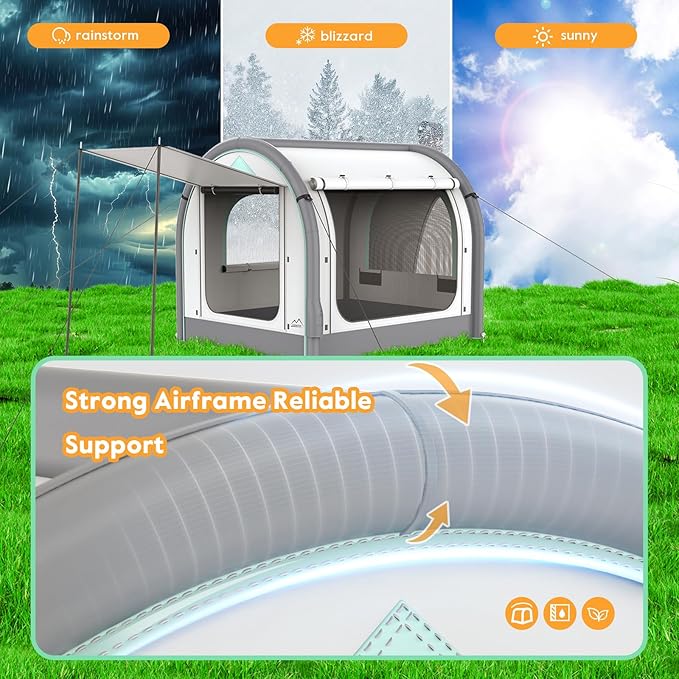 Inflatable SUV Tent for Camping, Large Quick Setup Blow Up Tents, 6-Person Tent with Detachable Car Attachment, Tents with Storage Bag &Projection Screen, Waterproof
