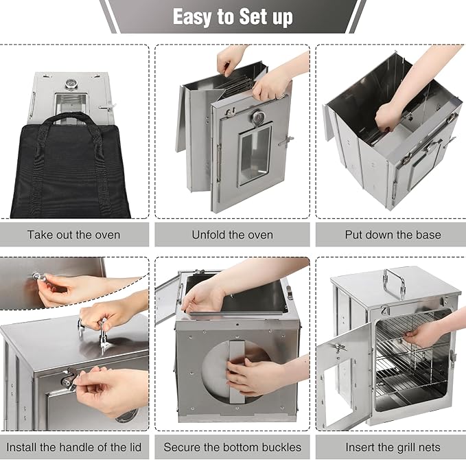 REDCAMP 16" H Foldable Camping Oven with Storage Handbag,Stainless Steel Portable Camping Stove for Baking Cinnamon Rolls, Breads and Muffins with Wood Burning Fire,Propane Stoves,Campers,Baking BBQ