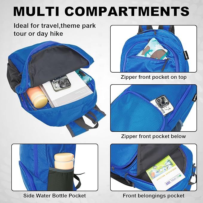 HOLYLUCK 20L Lightweight Packable Hiking Daypack Foldable Backpack for Men Women Small Travel Outdoor Foldable Shoulder Bag-blue
