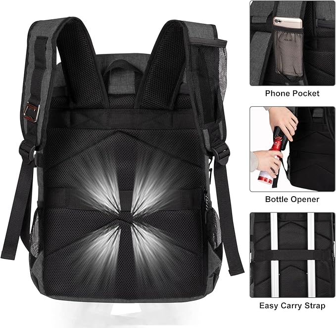 Backpack Coolers Insulated Leak Proof 30 Cans, Soft Sided Insulated Cooler Bags Ice Chest Backpack for Beach Travel Camping, with Reusable Ice Packs