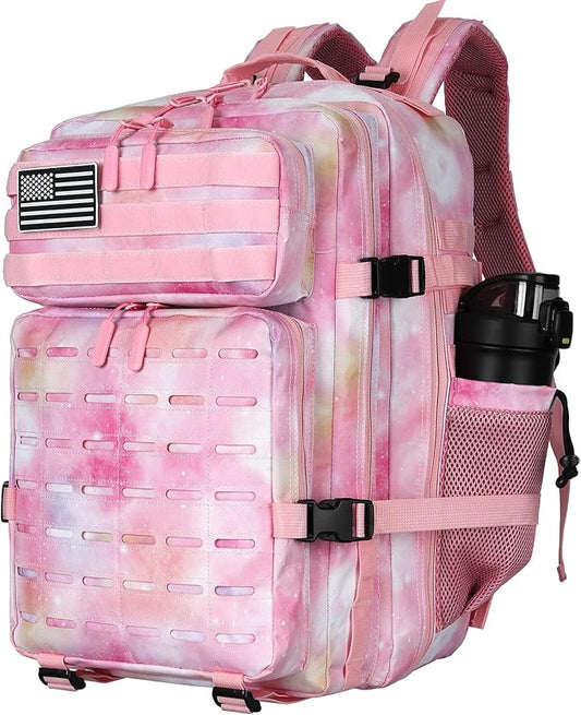 Military Tactical Backpack 45L/25L 3 Day Assault Pack Molle Daypack Hiking Backpack for Men and Women (Pink StarrySky, 45L)