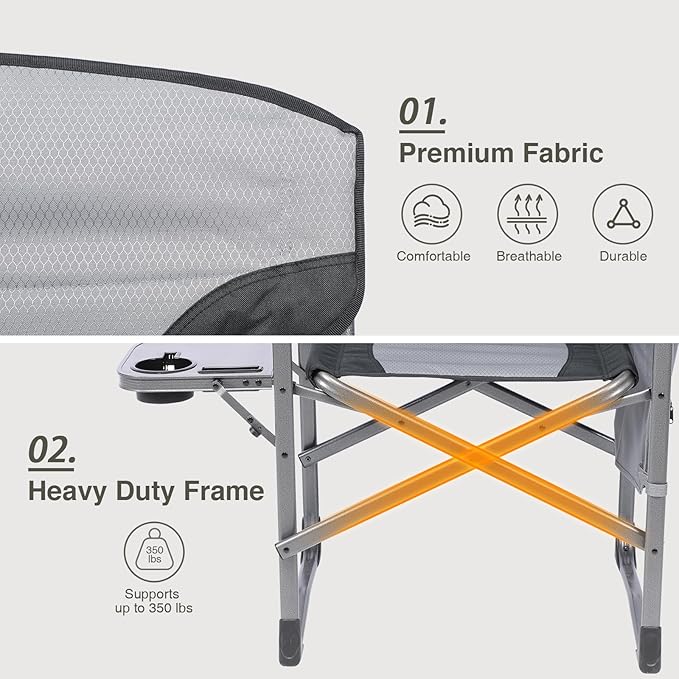 EVER ADVANCED Lightweight Folding Directors Chairs Outdoor, Aluminum Camping Chair with Side Table and Storage Pouch, Heavy Duty Supports 350LBS