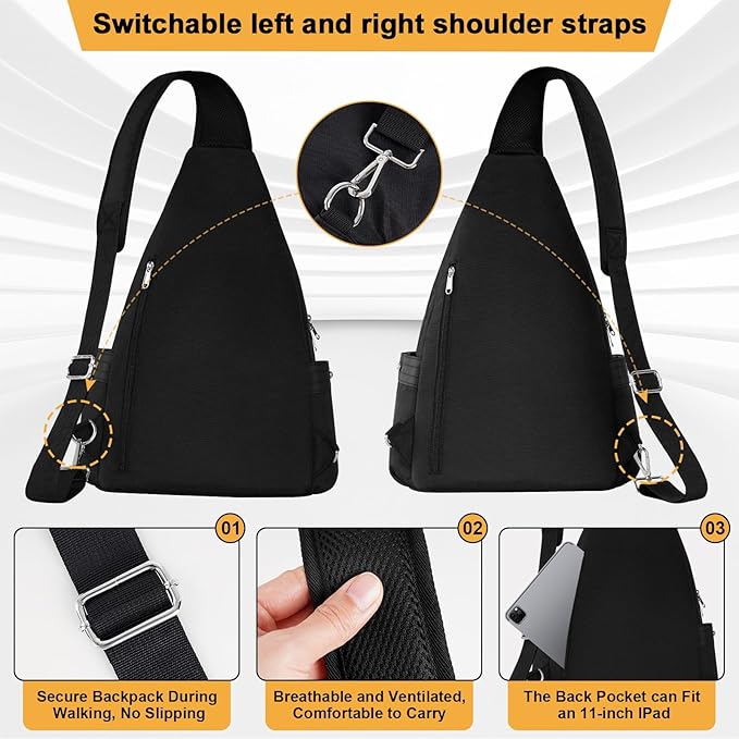 Crossbody Lunch Backpack, Double Deck Large Insulated Lunch Box for Men Women Adult, Leakproof Lunchbox with Side Pokets for iPad, Small Cooler Bag for Work Office Hiking Beach Picnic, Black