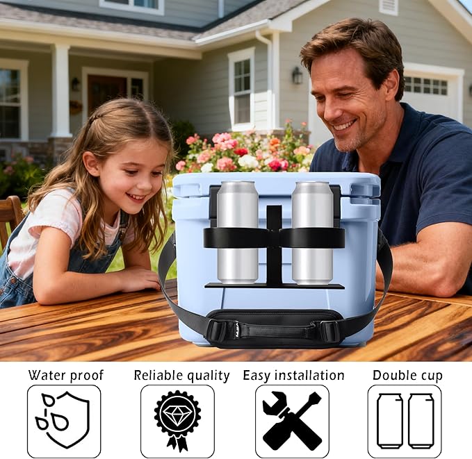 Cooler Cup Holder, Compatible with Most Coolers, Biforous Cooler Beverage Holder, Cooler Accessory（Black Metal ）