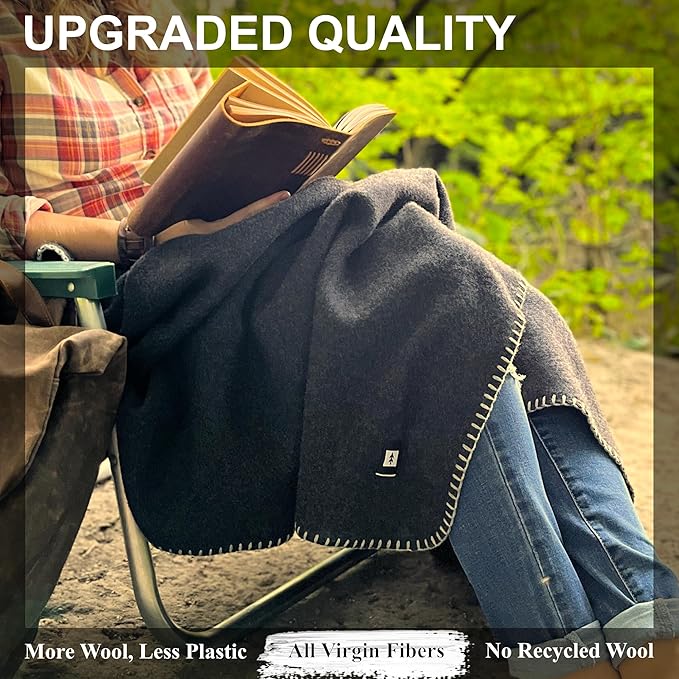 EKTOS 100% Virgin Wool Blanket, 50" x 60", Small, Ideal for Fire Pit or Campfire (Charcoal, Throw Size)