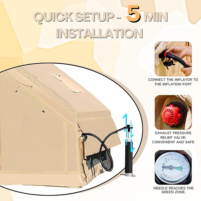 Inflatable Tent, Outdoor Easy Setup Inflatable Tents for Camping, Portable Blow Up Tent with Stove Jack, Cotton Canvas Material for Glamping, for 4 Season, 4/6/8/10 Person Use