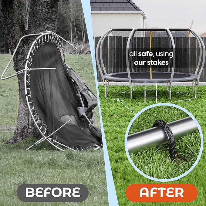 Happin® Ultra Strong Trampoline Stakes Anchors High Wind, Ground Anchors Heavy Duty, Trampoline Tie Down Anchor Kit, Ground Stakes Galvanized Steel, Trampoline Accessories, U Shaped (4 Pack, Black)