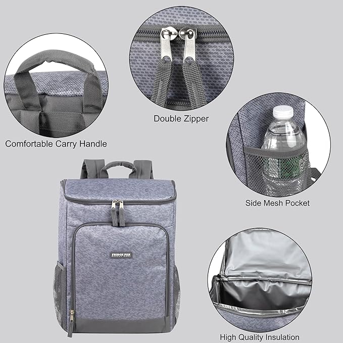 Insulated Cooler Backpack Food Delivery Bag with Drink Cup Holders, Pocket | Soft Sided Backpack Cooler Insulated Leak Proof 30 Can Travel Cooler Bag for Groceries, Camping, Beach