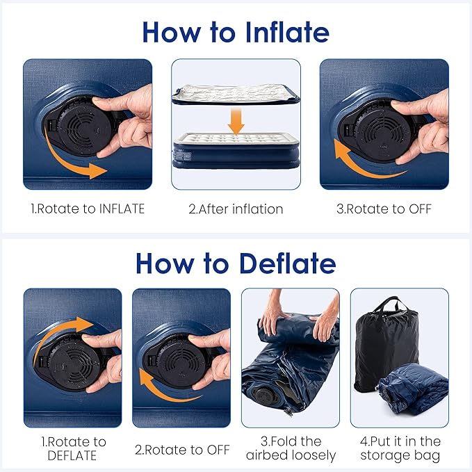 Camping Twin Air Mattress with Built-in Pump 18" Thickness 330lbs Heavy Duty Comfortable Blow up Air Mattress with Carry Bag Inflatable Foldable Flocked Top Air Bed for Travel, Home (Blue & Grey)