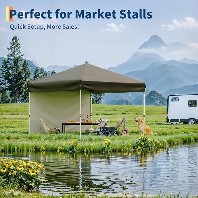 10x10 Pop Up Canopy Tent Outdoor Canopy with No Removable Sidewall One-Person Set Up Heavy Duty Commercial Instant Tent Shelter Brown