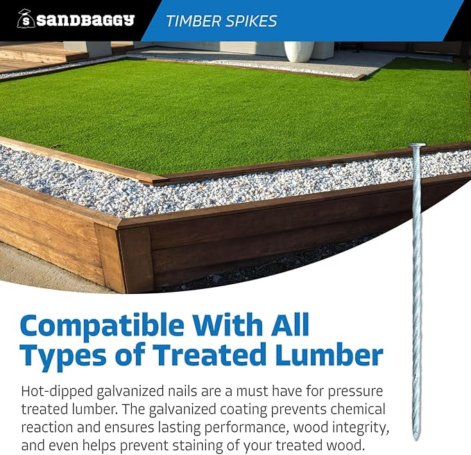 Sandbaggy Spiral Landscape Timber Spikes - Hot Dipped Galvanized Steel Nails - Landscaping Stakes, Artificial Turf Pins (8 inch - 4 Gauge Steel, 100, Count)