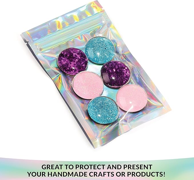 Mylar Bags with Zipper Seal 3.3 x 5.5" | 100 Bags | Rainbow Holographic | Sealable Heat Seal Bags for Candy and Food Packaging, Medications and Vitamins | For Liquid and Solids (3.3" x 5.5")