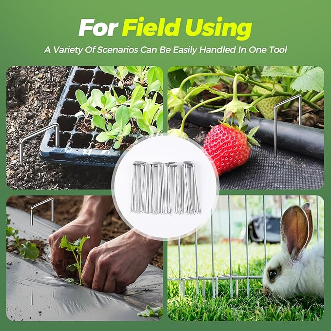 25 Pack Garden Staples,6 Inch 11 Gauge Galvanized U-Shaped Garden Stakes,Heavy-Duty Ground Yard Stakes for Inflatables,Irrigation Tubing,Holding Fence,Weed Barrier,Decoration