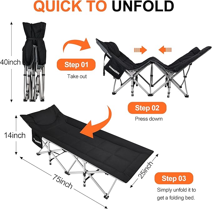 Camping cots for Adults,Cots for Sleeping,Cushion and Pillow, Camping Tent cot,High Weight Capacity, Compact Storage,with Carry Bag,Ideal for Outdoor Camping, Office use,Napping, Beach Trips