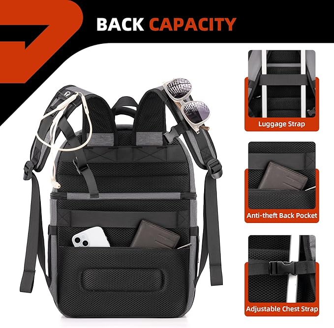 COOLJOB Insulated Cooler Backpack for Men Women, Leakproof Lunch Bag with Waterproof Liner, Double Roomy Deck, RFID, Gray