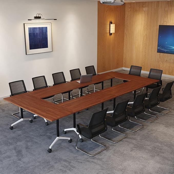 2Packs 61 Inch Folding Conference Table Space-Saving 5.09 Ft Training Classroom Table,Heavy-Duty Meeting Desk for Office Events,Easy Storage Design, Rectangular Table with Durable Legs Walnut