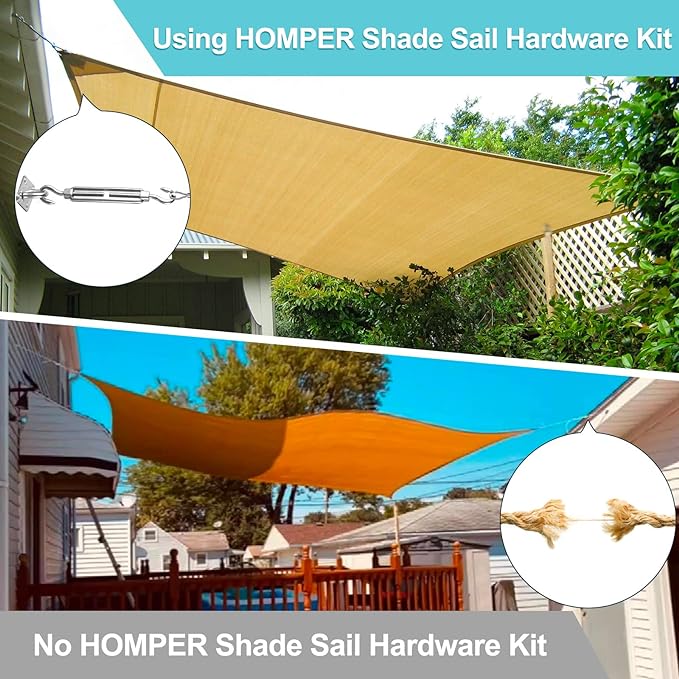 HOMPER Awning Attachment Set, Heavy Duty Sun Shade Sail Stainless Steel Hardware Kit for Garden Triangle and Square, Rectangle, Fixing Accessories