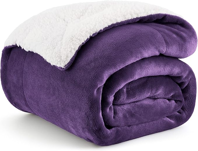 Bedsure GentleSoft Sherpa Fleece Throw Blanket Twin Size for Couch - Thick and Warm, Soft Fuzzy Plush Twin Blanket for Winter, Purple, 60x80 Inches