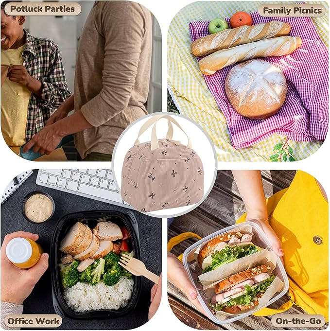 Lunch Bag for Women Men Cute Corduroy Lunch Tote Bags Reusable Insulated Lunch Box Large Capacity Reusable Insulated Cooler for Work/Picnic/Travel