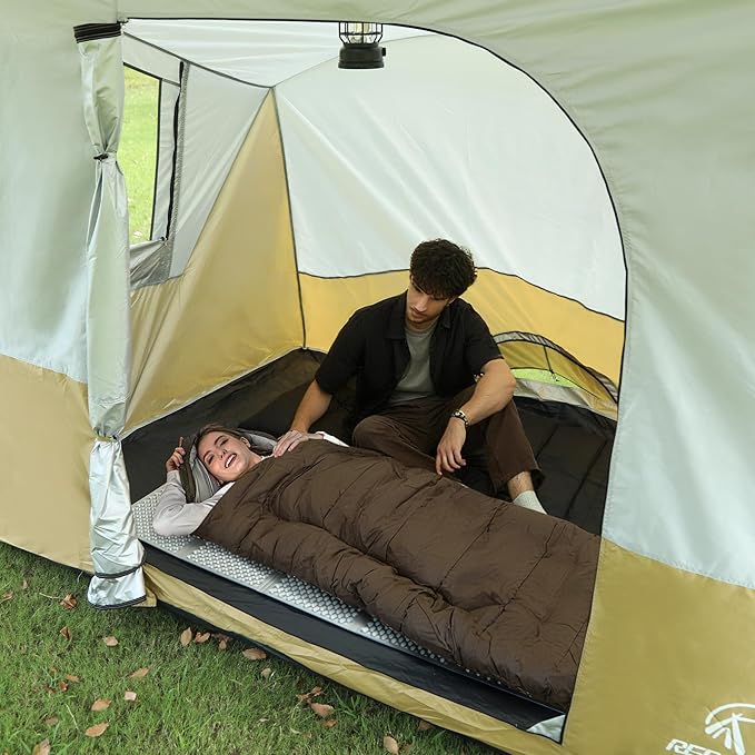 REDCAMP Camping Side Tent for Pop Up Canopy, Easy Setup Water-Resistant Camping Tent Attachment for 10' Wide Canopy, Fit 2 Person, Khaki (Frame/Shelter NOT Included)