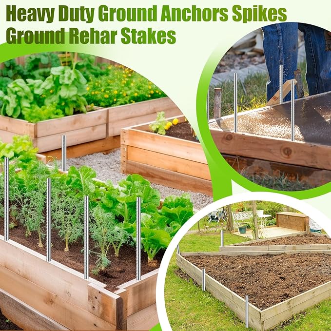 Gisafai 12 Pcs 12 Inch Ground Rebar Stakes Metal Heavy Duty Stakes Ground Landscape Anchors Spike Garden Stake Edging Spikes Plant Support with Chisel Point End for Concrete Timber Garden Tent Camping