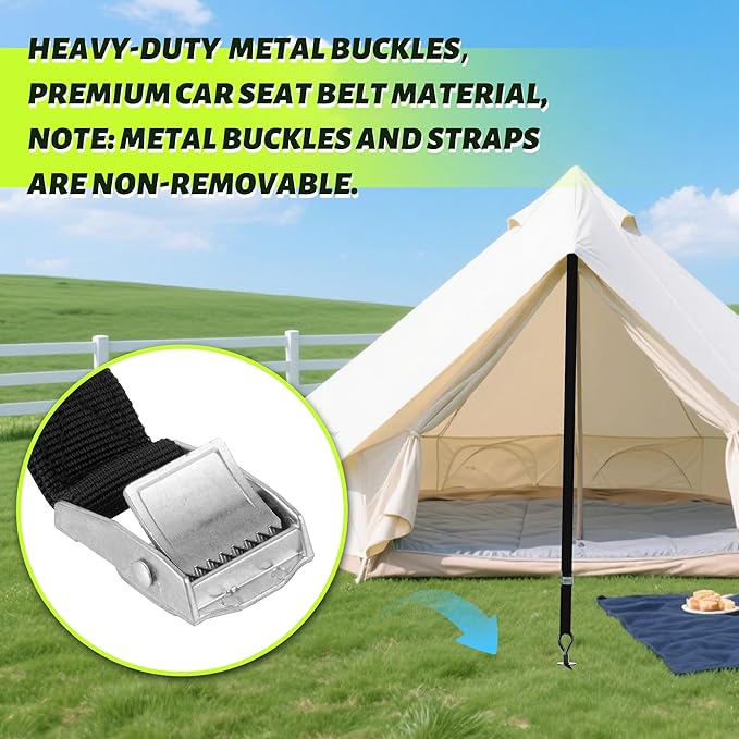 Trampoline Stakes 6 Pack, Spiral Ground Anchors Screw in, Swing Set Anchors, Earth Anchor Ground Stakes Heavy Duty with Straps for CarPorts, Sheds, Tents, Swing Sets, Camping, Mobile Home