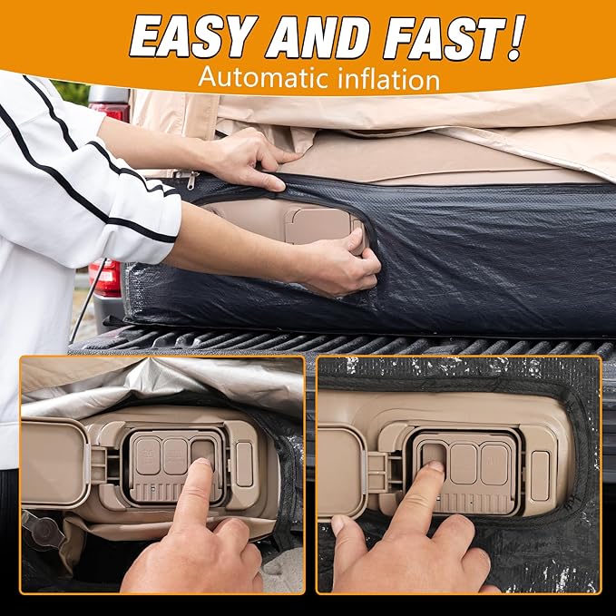 Electric Inflatable Truck Bed Tent with Mattress, Waterproof PU2000mm with Air Pump Pickup Truck Tent, Fits 5.5-6.7FT Full Size Short Bed, All-in-One Quick Setup Truck Tent for Camping