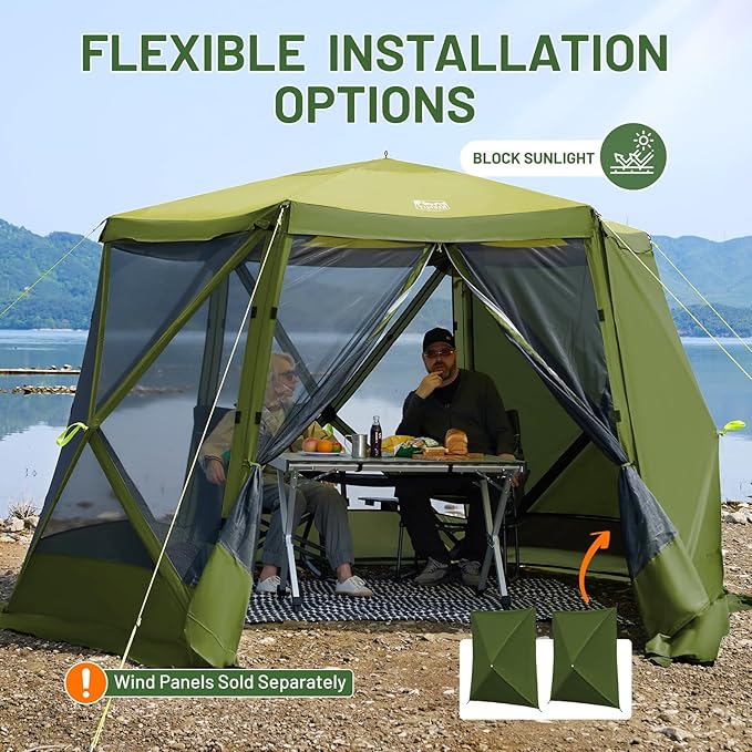 TIMBER RIDGE Easy Pop Up Gazebo Canopy Tent for Camping, 11.5 X 9.8 Ft Portable Instant Screenhouse, Pop Up Screened in Canopy with Netting for Backyard, Patio, Outdoor, Tailgating, Picnics, Green