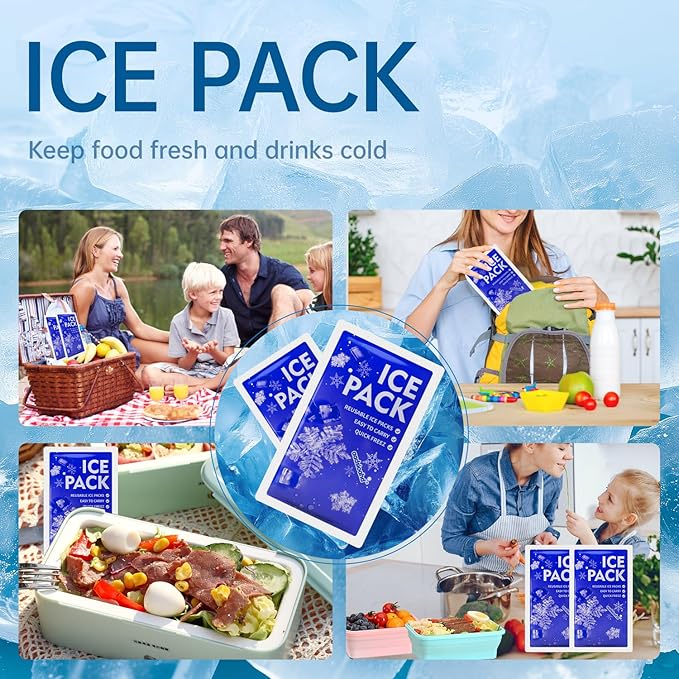 Dry Ice Packs for Shipping,Ice Packs for Lunch Boxes & Coolers,4.3x7.3in Long-Lasting Water Absorption Cold Packs,Food & Drinks Cooler Packs for Insulated Bags, Picnic, Travel,Camping