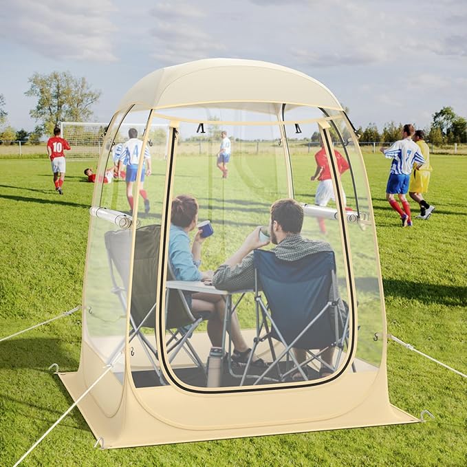 Pop up Sports Tent, Portable Weather Pod for 1-6 Person, Garden Screen House Shelter with Floor Mat & Carry Bag, Outdoor Clear Bubble Tent for Sports Event Soccer Camping (4.2 x 4.2 x 5.2 ft)